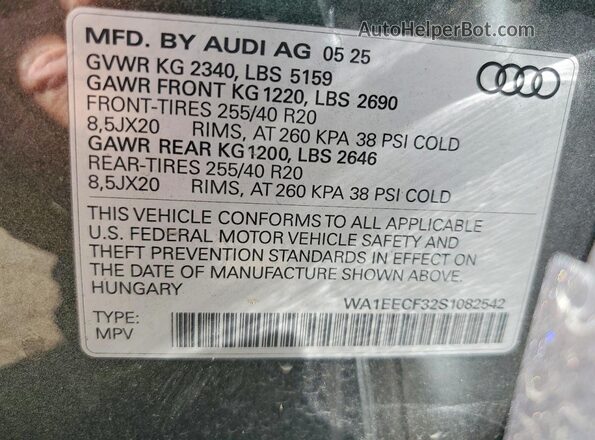 WA1EECF32S1082542 2025 AUDI Q3 Gray Вид наклейки з VIN-кодом