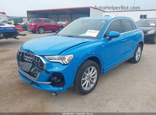 WA1EECF34L1030069 2020 AUDI Q3 Blue Առջևի ձախ երեք քառորդ տեսարան
