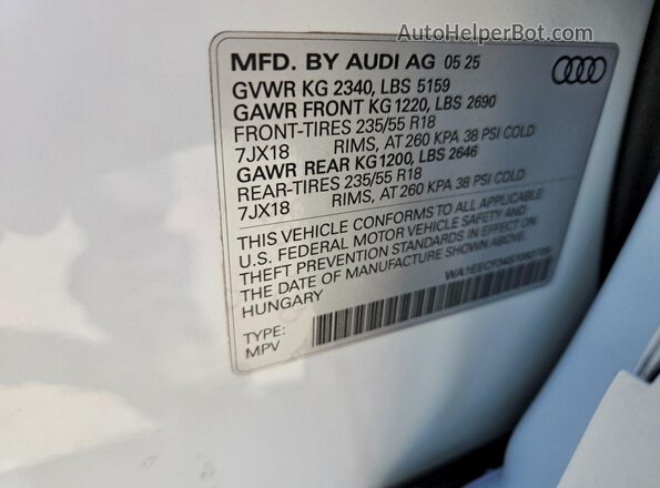 WA1EECF34S1082705 2025 AUDI Q3 White Вид наклейки з VIN-кодом