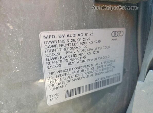 WA1EECF35N1075234 2022 AUDI Q3 Gray VIN sticker view
