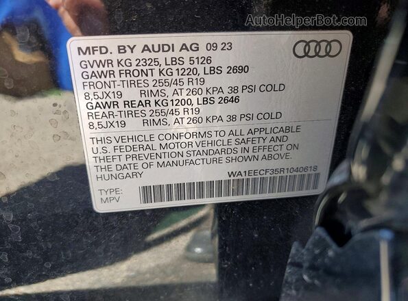 WA1EECF35R1040618 2024 AUDI Q3 Черный Вид наклейки с VIN-кодом