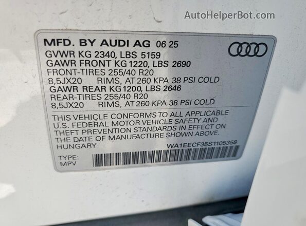 WA1EECF35S1105358 2025 AUDI Q3 Белый Панорамный вид салона 360°