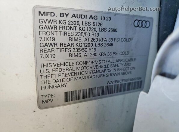 WA1EECF36R1047304 2024 AUDI Q3 White VIN კოდის სტიკერის ხედი