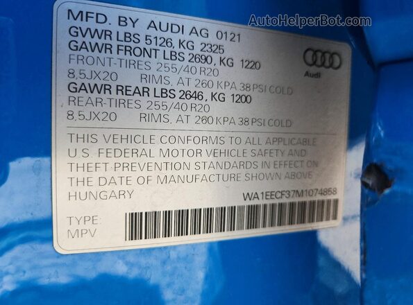 WA1EECF37M1074858 2021 AUDI Q3 Синий Вид подкапотного пространства