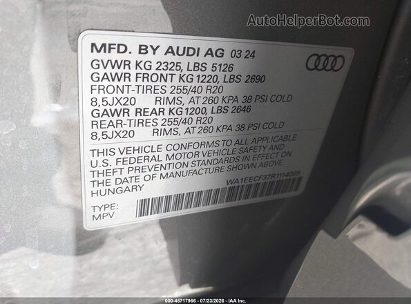 WA1EECF37R1114069 2024 AUDI Q3 Gray Engine compartment view