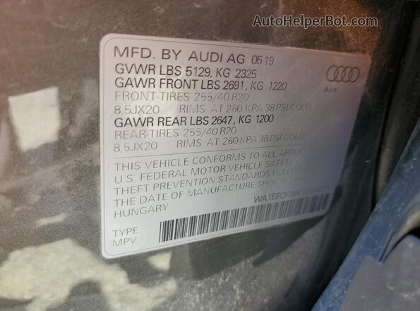 WA1EECF38K1064871 2019 AUDI Q3 Gray VIN კოდის სტიკერის ხედი
