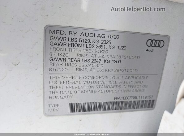WA1EECF38L1119157 2020 AUDI Q3 White Engine compartment view