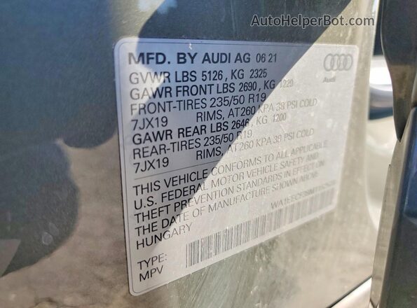 WA1EECF38M1152578 2021 AUDI Q3 Gray Widok naklejki z numerem VIN