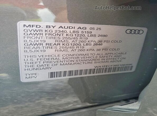 WA1EECF38S1083596 2025 AUDI Q3 Gray Вид наклейки з VIN-кодом