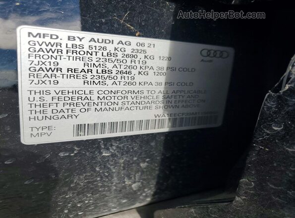 WA1EECF39M1156865 2021 AUDI Q3 Black Widok naklejki z numerem VIN