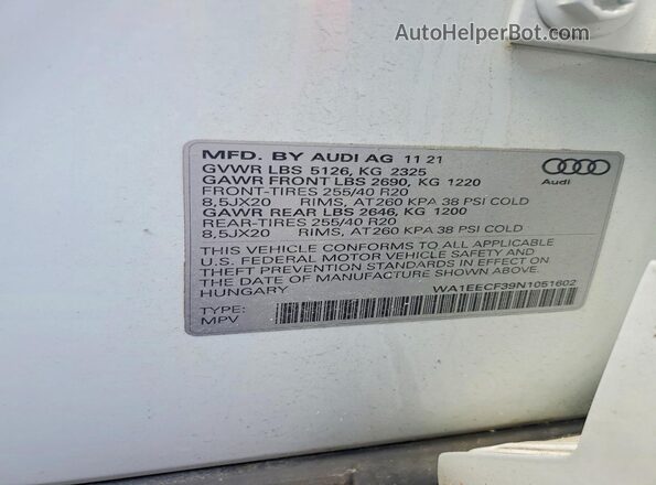 WA1EECF39N1051602 2022 AUDI Q3 White VIN კოდის სტიკერის ხედი