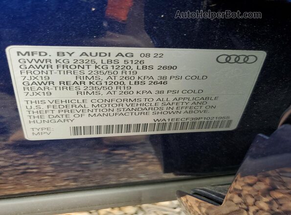WA1EECF39P1021955 2023 AUDI Q3 Blue Սալոնի 360 աստիճան տեսք