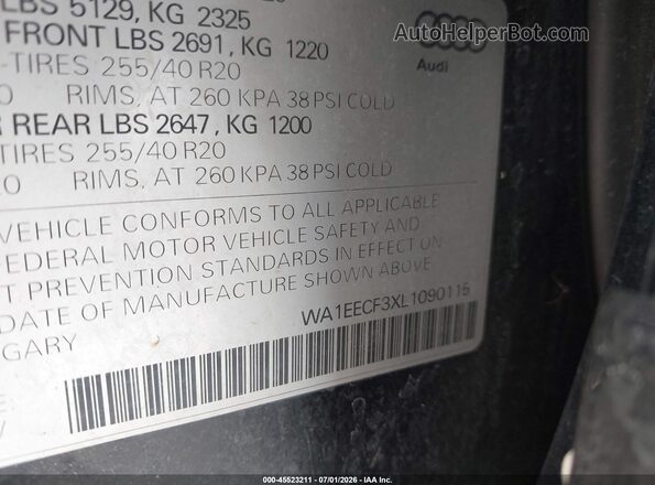 WA1EECF3XL1090115 2020 AUDI Q3 Black ძრავის განყოფილების ხედი