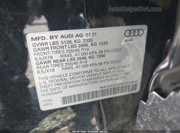 WA1EECF3XN1014607 2022 AUDI Q3 Black Widok komory silnika