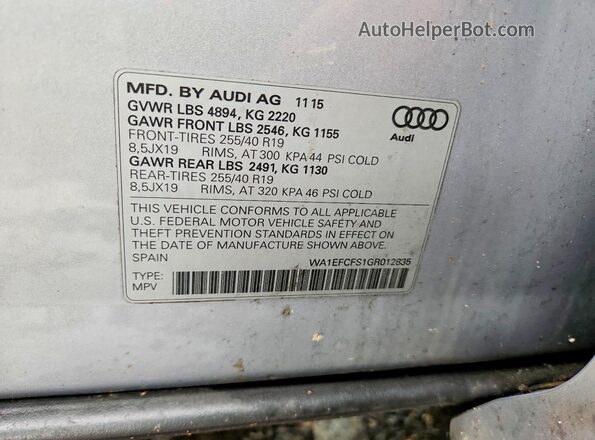 WA1EFCFS1GR012835 2016 AUDI Q3 Silver Вид наклейки з VIN-кодом