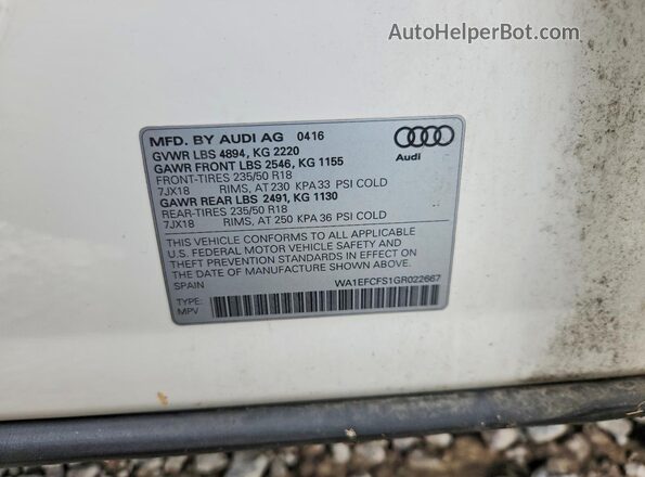 WA1EFCFS1GR022667 2016 AUDI Q3 Белый Вид подкапотного пространства