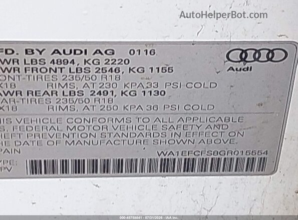 WA1EFCFS8GR015554 2016 AUDI Q3 White Շարժիչի բաժամունքի տեսք