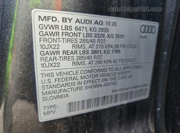 WA1EVAF11MD013961 2021 AUDI Q8 Серый Панорамный вид салона 360°