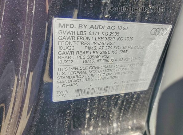 WA1EVAF12MD015282 2021 AUDI Q8 Black VIN კოდის სტიკერის ხედი