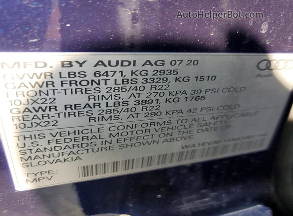 WA1EVAF15MD001148 2021 AUDI Q8 White Widok komory silnika