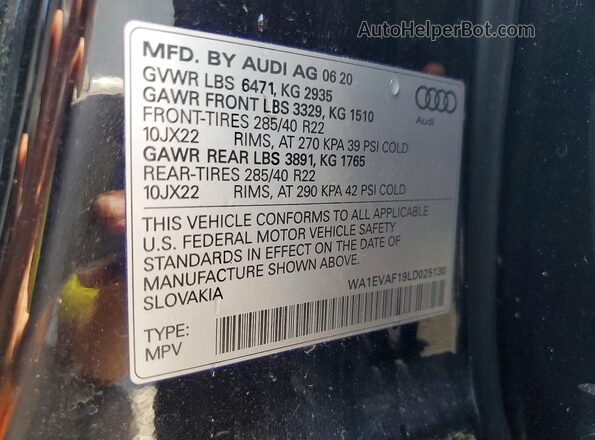 WA1EVAF19LD025130 2020 AUDI Q8 Черный Вид наклейки с VIN-кодом