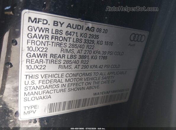 WA1EVAF19MD005123 2021 AUDI Q8 Black ძრავის განყოფილების ხედი