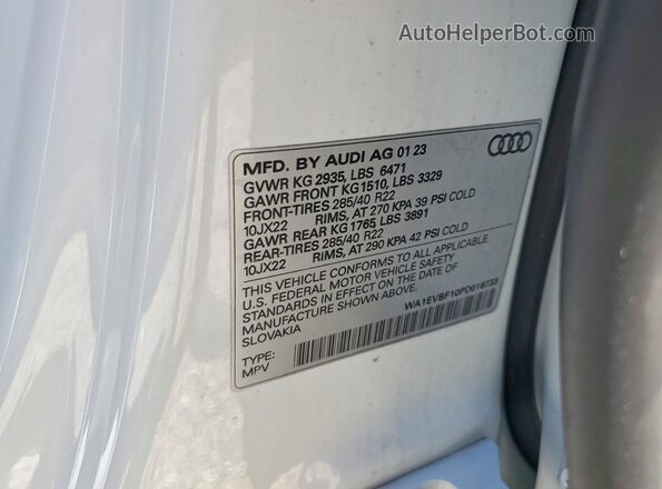 WA1EVBF10PD016733 2023 AUDI Q8 White Вид наклейки з VIN-кодом