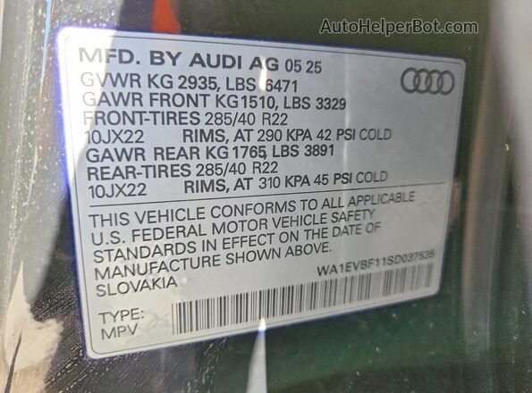 WA1EVBF11SD037535 2025 AUDI Q8 Черный Панорамный вид салона 360°