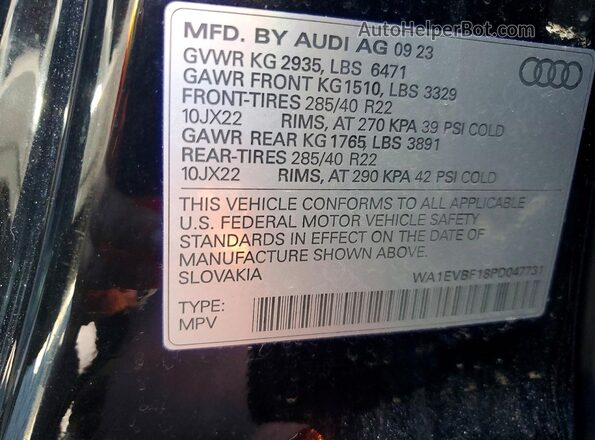 WA1EVBF18PD047731 2023 AUDI Q8 Черный Панорамный вид салона 360°