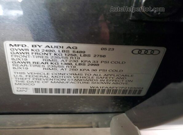 WA1FAAFY7P2163084 2023 AUDI Q5 Gray Widok naklejki z numerem VIN
