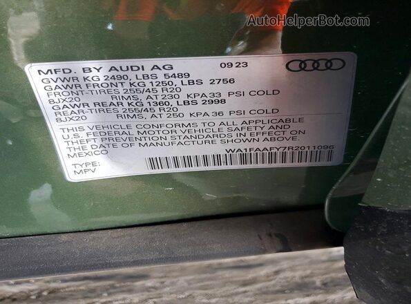 WA1FAAFY7R2011096 2024 AUDI Q5 Green Вид підкапотного простору