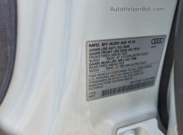 WA1FVAF11LD010688 2020 AUDI Q8 Белый Вид наклейки с VIN-кодом