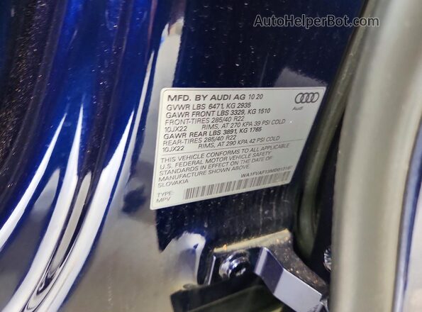 WA1FVAF13MD012167 2021 AUDI Q8 Blue Սալոնի 360 աստիճան տեսք