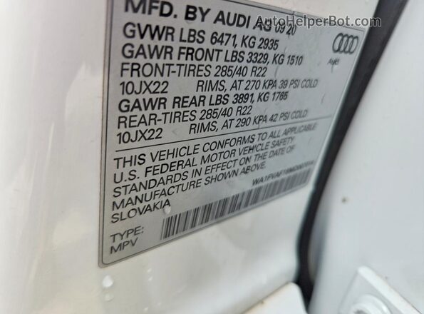 WA1FVAF18MD007014 2021 AUDI Q8 White Vista interior de 360 grados