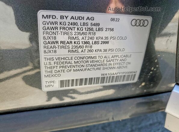 WA1GAAFY1P2006042 2023 AUDI Q5 Gray Vista de la etiqueta del VIN