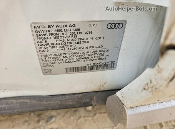 WA1GAAFY4P2167937 2023 AUDI Q5 White Вид наклейки з VIN-кодом