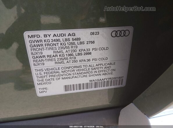 WA1GAAFY7R2001897 2024 AUDI Q5 Green ძრავის განყოფილების ხედი