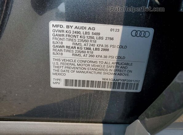 WA1GAAFY8P2091252 2023 AUDI Q5 Gray Widok naklejki z numerem VIN