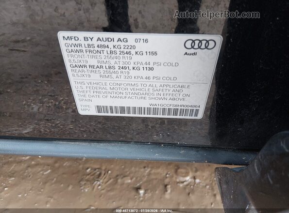 WA1GCCFS8HR004864 2017 AUDI Q3 Black Engine compartment view