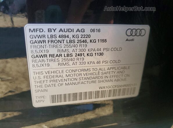 WA1GCCFSXHR002131 2017 AUDI Q3 Black VIN sticker view