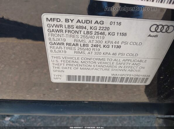 WA1GFCFS1GR015534 2016 AUDI Q3 Black ძრავის განყოფილების ხედი