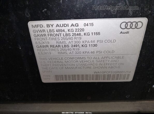 WA1GFCFS2GR001254 2016 AUDI Q3 Black Engine compartment view