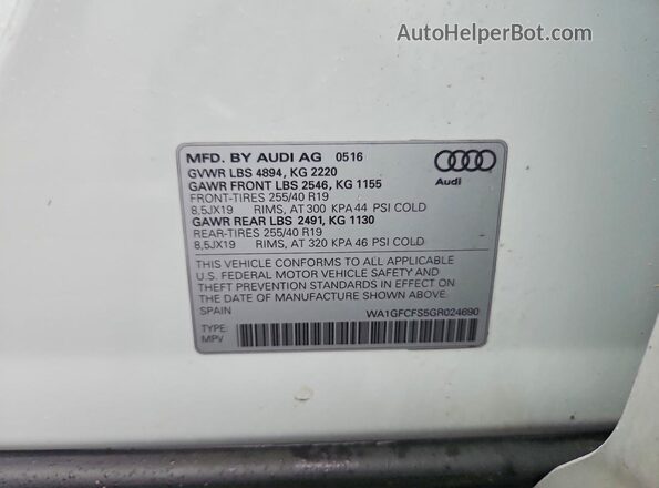 WA1GFCFS5GR024690 2016 AUDI Q3 Белый Вид подкапотного пространства