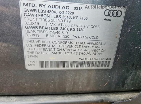 WA1GFCFS7GR019474 2016 AUDI Q3 Gray ძრავის განყოფილების ხედი