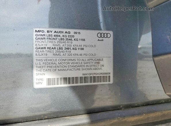 WA1GFCFSXGR006606 2016 AUDI Q3 Gray VIN sticker view