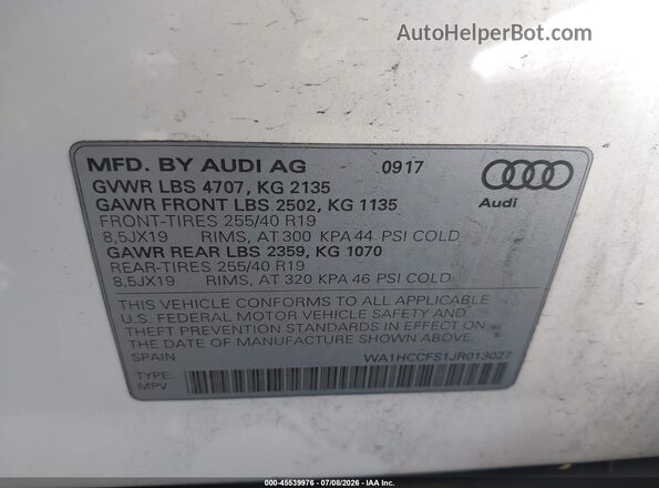 WA1HCCFS1JR013027 2018 AUDI Q3 White Widok komory silnika