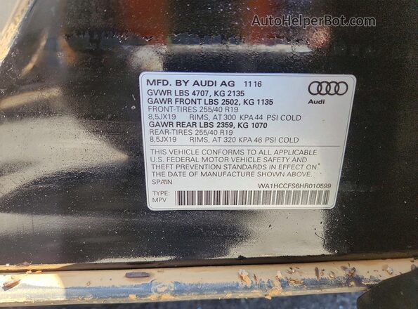WA1HCCFS6HR010599 2017 AUDI Q3 Черный Вид наклейки с VIN-кодом