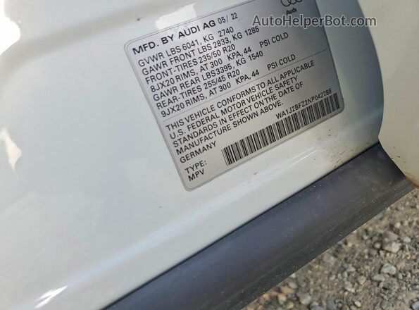 WA1J2BFZ2NP042288 2022 AUDI Q4 White Widok naklejki z numerem VIN
