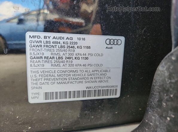 WA1JCCFS0HR008638 2017 AUDI Q3 Black VIN sticker view