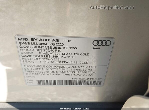 WA1JCCFS0HR011975 2017 AUDI Q3 Silver Engine compartment view